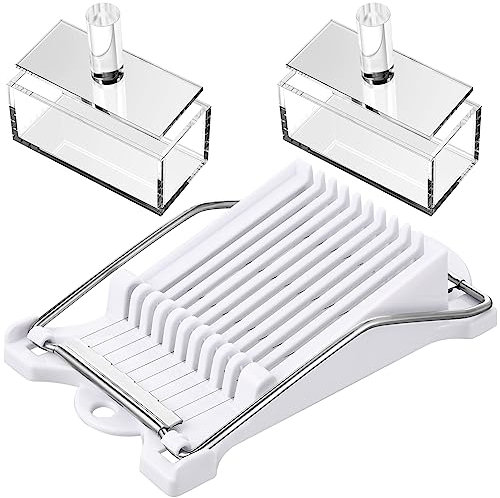 Jinei 3 Pcs Musubi Maker Kit Includes 2 Acrylic Musubi Mold and 1 White Luncheon Meat Slicer Transparent Rectangle Musubi Press Hot Dog Cutter or Kitchen, Restaurant, Home
