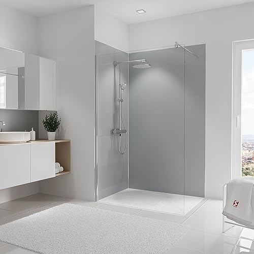Schulte Decodesign Wandverkleidung Hellgrau Asymetrisch 90 x 120 x 210 cm, 3 mm Aluminium-Verbundplatte, Wandverkleidung als fugenfreier Fliesenersatz