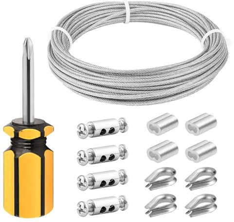 ZONADAH 3mm 10M 304 Stainless Steel Vinyl Coated Hanging Wire Cable Kit with Thimbles Crimping Sleeves Wire Rope Clips for Garden Plants Supporting, Picture Lights Hanging Clotheslines Rigging Wire