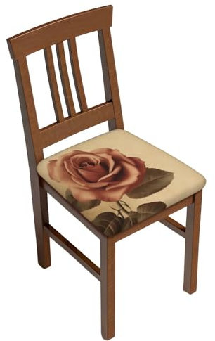 BONDIJ Quadratische Stuhlhussen für Esszimmer, Vintage-Rose, abnehmbar, waschbar, Stuhlhussen mit Bändern, für Küche, Büro, 4 Stück