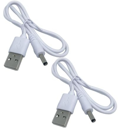 Câble D’Alimentation USB vers CC Lot de 2 Blanc 3, 5x1, 35mm | Fil Pvc de Protection Surintensité Cuivre Surtension et Petits Ventilateurs et Tablettes