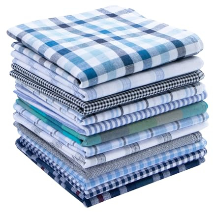 LACS Handkerchiefs Mens 100% Soft Cotton Handkerchiefs Plaid Pocket Square Hankies 12PCS