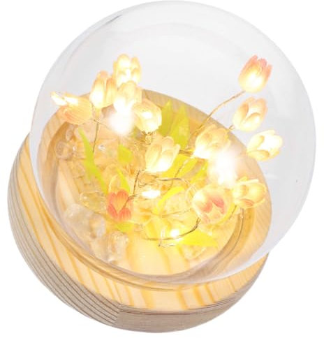 KICHOUSE DIY Tulip Night Light Kit, Handmade 16 Pink Tulip Decorative Bedside Lamp Materials Set, Battery Powered Bedroom Night Lamp for Home Ambience and Craft
