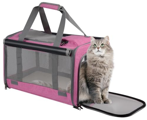 Qoosea Pet Carrier, Cat Carriers Bag for Small Medium Cats, Breathable Mesh Dog Carrier for Small Dogs, Portable Soft Sided Collapsible Pet Carrier for Traveling Indoor Outdoor Uses (Pink)