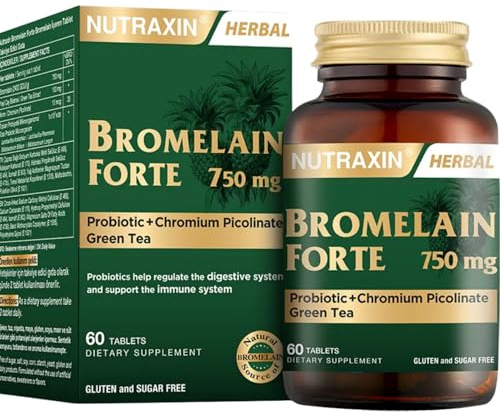 Nutraxin Bromelain Forte – 2400 GDU/g Bromelain with Green Tea Extract, Chromium & Probiotics – 60 Tablets – Digestive & Metabolic Support – Dietary Supplement