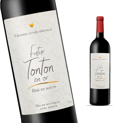 FunFest - 2er Set Weinflaschenetiketten Schwangerschaftsverkündung - Futur Tonton (Onkel) - Geschenk Bruder (Grande Cuvée Stil) [Text auf Französisch/Texte en Français]