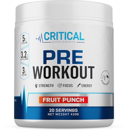 Critical Pre Workout - Preworkout Powder with Creatine Monohydrate, L-Citrulline, Beta-Alanine for Energy and Performance | Pump Pre Workout Gym Supplements for Men and Women | 20 Serv
