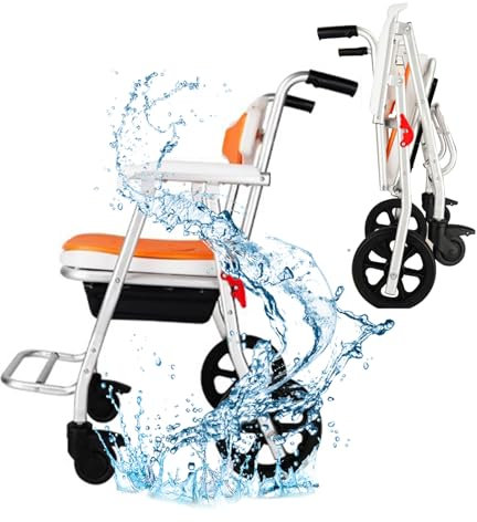 Sedie da doccia pieghevoli per anziani, sedia da doccia con rotelle, sedia da toilette, sedia a rotelle per doccia, capacità di peso 150 kg, sgabello da bagno per doccia interna per anziani