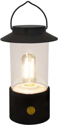 Idena 50125 LED campinglykta i svart, batteridriven och trådlös lampa för inomhus- och utomhusbruk, dimmer ca 19 cm, bärbar lampa