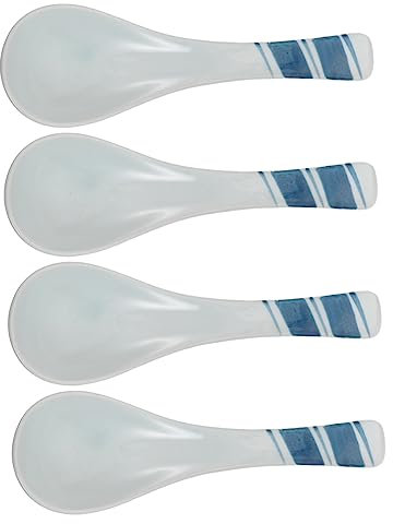 Amosfun 4pcs Ceramic Soup Spoons Rice Spoons Porridge Kitchen Tableware Restaurant for Porridge