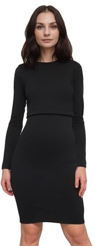 FEED ME THREADS (M Long Sleeve Maternity Nursing Breastfeeding Dress (UK, Alpha, M, Regular, Regular, Black)
