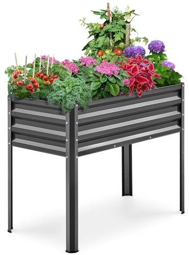 King Bird Hochbeet 86x45x80cm verzinkt | für Garten, für Terrasse, Pflanzkasten, Frühbeet, Metall, Garten, Grau, rostfrei