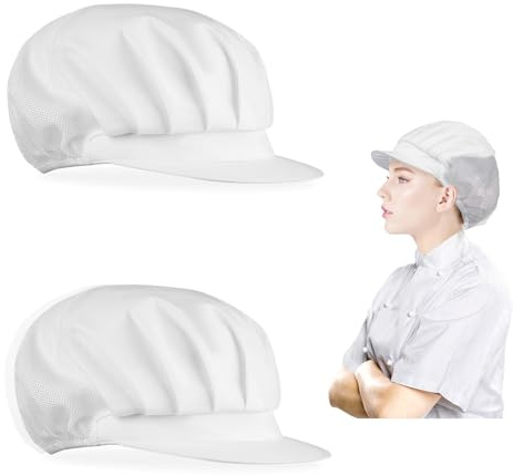 JIYIN 2 stycken unisex kockmössa, elastisk kokmössa, justerbar kockhatt för män kvinnor, ventilerande hårnät kök, mössa män stort huvud,, Vit, 38