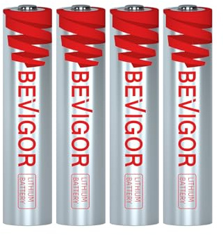 BEVIGOR Piles AAA Lithium 4 Pièces, 1.5V Haute Capacité Piles AAA, Non Rechargeables, Adaptées Aux Lampes Torches, Jouets Et Autres Types D'Équipements Domestiques