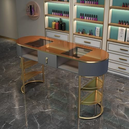 Tavolo da Manicure in Legno per Unghie, postazione di Lavoro Professionale per Unghie Moderna per la casa, postazione per Unghie da Salone con cassetti e ripiano portaoggetti a 2 Strati, Org