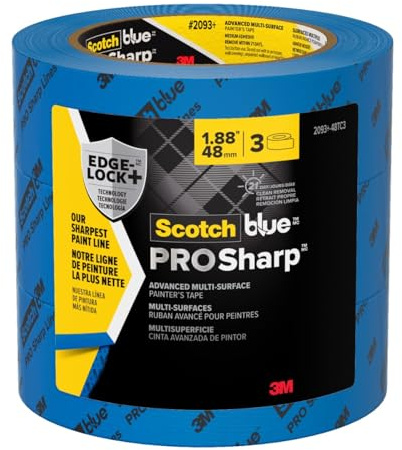 ScotchBlue PROSharp – Lot de 3 rouleaux de ruban adhésif de peintre bleu de 5,1 cm de large (4,8 cm x 48,4 m) pour protéger les surfaces et s'enlève facilement, ruban adhésif de verrouillage des bords
