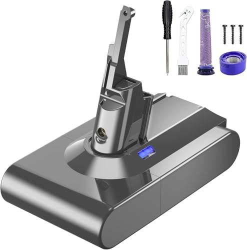 Powtree Batterie pour Dyson V8, Remplacement pour Dyson Batterie SV10 Compatible avec V8 Animal Absolute Fluffy Motorhead Aspirateur sans Fil (2 Filtre + 1 Tournevis + 1 Brosse + 3 Vis)