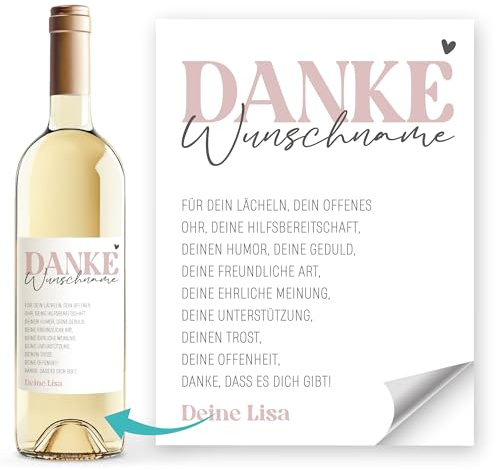 SpecialMe® Weinetiketten Weinflaschenetiketten personalisiert Flaschenetiketten selbstklebend Wein Geschenk Danke Rosa unisize