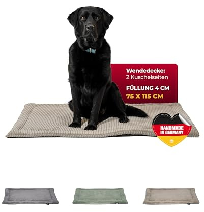 HS-Hundebett® Hundedecke Cord mit Füllung L (75x115 cm) – Waschbare Wendedecke – Kuscheldecke für Hunde – Gemütlicher Ruheplatz – Beige, Made in DE