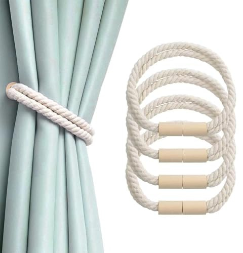 FINELYCR 4 Stück Raffhalter, 50 cm Raffhalter für Gardinen, Baumwoll-Leinen-Magnet Gardinen Raffhalter, Geeignet für Wohnzimmer, Schlafzimmer, Büro
