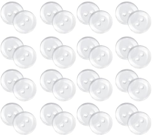 50 Stück durchsichtige 15mm Knöpfe aus Kunststoff mit 2 Löchern universell einsetzbar für Näharbeiten Kleidung Bettwäsche DIY Bastelprojekte