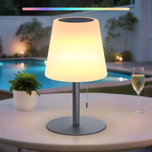 MALUX Solar Tischlampe, Solartischlampen mit Lichtsensor Solar Tischleuchte Outdoor, IP44 Wasserdicht, 2-in-1 Solarladung & USB Aufladung, Aufladbar Solarlampen für Innen/Außen Garten Terrasse (Graue)