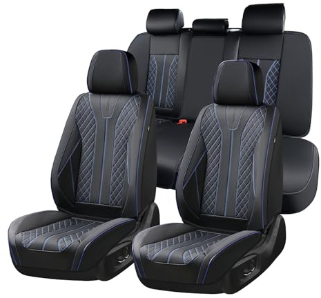 FLORICH Autositzbezüge Universal Sitzbezüge 5er Set für die Vordersitze und Rücksitze Autositzbezüge PU Leder Wasserdichtes passend für die meisten Pkw, SUV und LKW (Komplettset, Schwarz&Blau Linie)