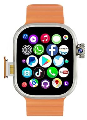 JINSHANGZI CDS10 4G Android Smartwatch, 2.2-inch Amoled High-definition Screen with Play Store Rotating Camera WiFi GPS SIM Card Smartwatch (Orange,3GB 32GB)