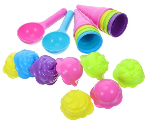SKISUNO Kids Beach Toys Sand Scoop and Plastic Ice Cream Cone Molds for Toddlers Outdoor Sand Play 9pcs Set Suitable for Seaside Sandbox and Indoor Fun