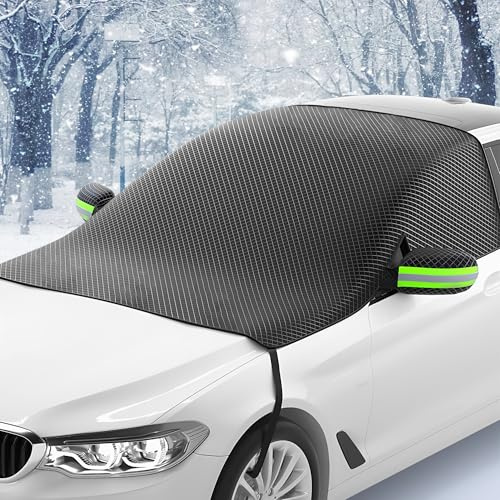 WUISOLQP Copertura per parabrezza invernale per auto, pieghevole, impermeabile, in tessuto Oxford, con strisce riflettenti per SUV auto, contro la neve, ghiaccio e polvere (254 x