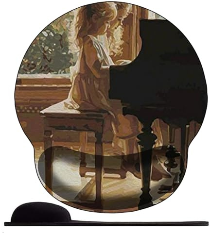 3D Tapis de Souris Ergonomique - Tapis de Souris Gamer avec Repose Poignet, Confort avec Repose- Gaming Mouse Pad pour Ordinateur Portable -Fille élégante au Piano