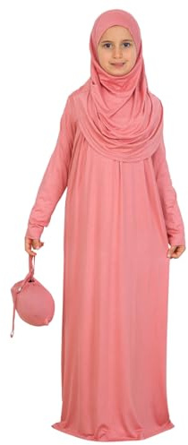 Prien Hijab bönkläder för barn, mjuk viskos flicka Abaya med huvudduk och väska, damer muslimsk långärmad islamisk bönklänning, kaftan för tesetdörr, ramaddan och Eid
