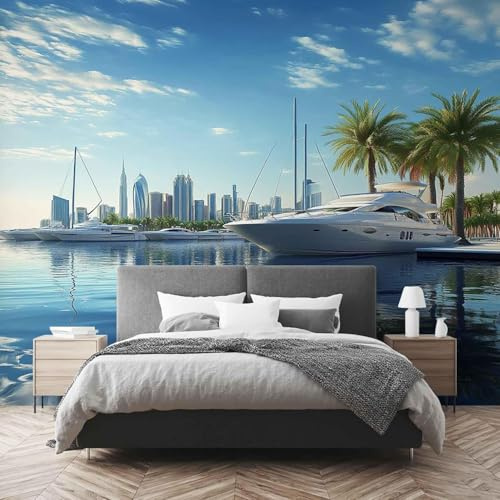 Papier Peint Panoramique Île Paris Yacht Papier Peint Intissé 350 x 256 cm 3D Effet Hawaii VilCôtières Photo Poster Mural Poster pour Chambre Salon Décoration Murale E438