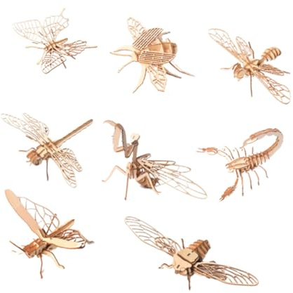 CLISPEED Rompecabezas 3D de Madera de 8 Piezas para Pintar Modelo de Figura de Insectos Juguete Educativo para sin Pegamento ni Herramientas Material Resistente Beige Adecuado para
