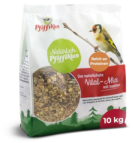 Natürlich Pfiffikus Vital-Mix Streufutter mit Insekten, 10 KG – Wildvogelfutter mit Mehlwürmern – Ganzjahresfutter für Boden- & Körnerfresser – proteinreiches Vogelfutter mit Mehlwurm-Öl