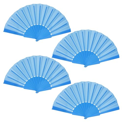 baotongle 4 Stück Handfächer Faltventilator Chinesischer handfächer Fan Orientalischer Tuch Stoff Fan für Tanz, Party,Diy, Haus Wand Dekoration (Hellblau)