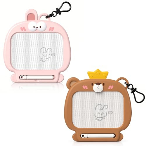 PYRUVAE 2 Piezas Mini Pizarra Magnética Infantil Con Bolígrafo Y Llavero Pizarra Mágica Para Fiestas Y Rifas Pequeños Regalos Para Niños Y Niñas (Oso + Conejo)