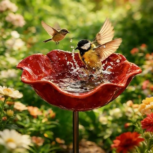 Vogeltränke Blume aus Metall,Handgefertigter Gartenstecker,Winterfeste Vogeltränke & Insektentränke,Bienentränke für Garten und Terrasse