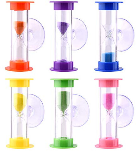 FEPITO Sanduhr Zahnbürste Sanduhr Zwei/DREI Minuten Sanduhr mit Saugnapf Für Spiele, Kochen, Zähneputzen Countdown Berechnung (6er Pack)