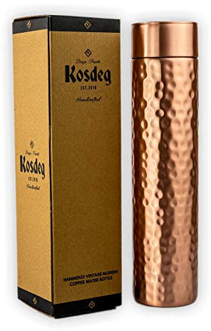Kosdeg Hammered Copper Water Bottle 1L / 34oz - Vintage Modern Design - An Ayurvedic Copper Vessel - Drink More Water, Lower Your Sugar Intake And Enjoy The Health Benefits Immediately