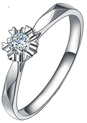 Beydodo Platin Ringe Damen 950, Frauen Ringe Hochzeit Solitär Ring Blume mit 0.1ct Diamant Trauring Nickelfrei Größe 45 (14.3)