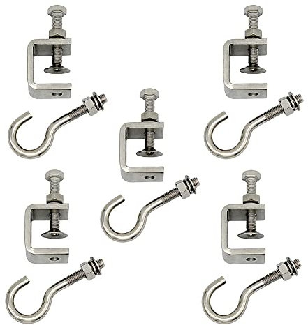 5 Pack Stainless Steel Hose Clamps C-Clamps Square Screw Clamps Comes with Stainless Steel Hooks That can Withstand 100 lbs of Static Gravity