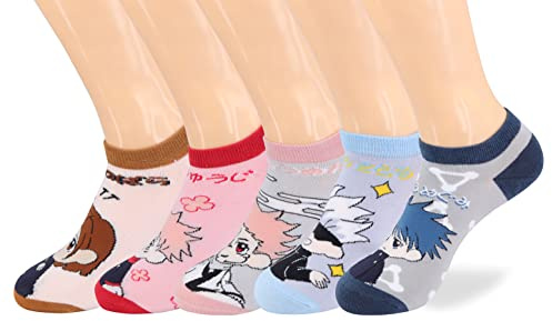 Roffatide anime calcetines de tobillo 5 pares de calcetines cosplay de pecho bajo no son adecuados para hombres y mujeres