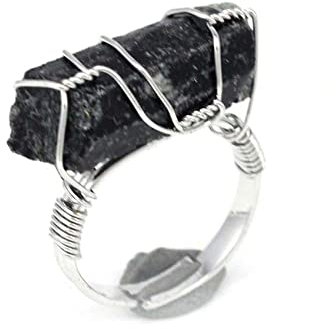 WLLDDDIU Verstellbarer Ring, Naturstein Unregelmäßige Wire Wrap Damen Ringe Schwarzer Turmalin Resizable Fashion Finger Ring