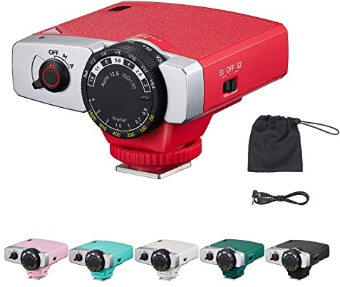 Godox Lux Junior Retro-Kamerablitz 6000 K ± 200 K GN12 F2-16 Blende 28 mm Brennweite Automatische und manuelle Modi 1/1-1/64 Blitzleistung für Canon Nikon Sony Fuji Olympus Blitzschuhkameras(Rot)