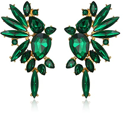 EVER FAITH Kristall Statement Ohrringe, Art Deco Marquise Drop Cluster Braut Bling bunte baumeln Ohrringe für Damen Iridescent AB Gold-Ton