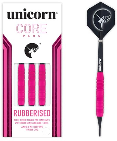 ‎Unicorn Soft Tip Darts Set | Core Plus | Smooth Comfortable Rubberized Brass Barrels | Pink | 19g