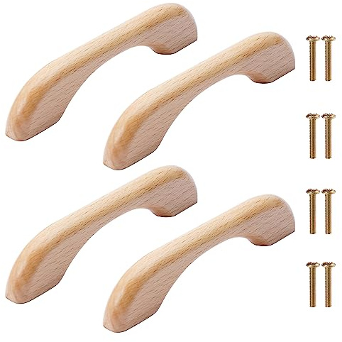 NAKUPENDA 4 Stück Schrankgriff Holzgriffe Kleiderschrank Möbelgriff Buchenholz Griff Schranktüren für Schrank Schublade (126mm Gesamtlänge,Hölzerne Farbe)