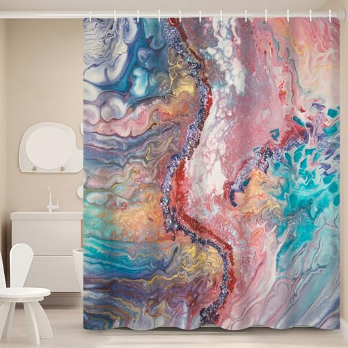 Ttincceer Cortina de Ducha mármol Colorida para baño Rosa Azul Cortinas de Ducha de mármol de Lujo con Ganchos 180x180cm Arte Moderno Abstracto Cortina Decorativa de baño Cortina de bañera Antimoho