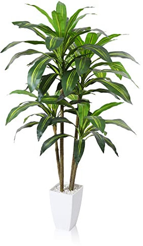 Fopamtri Künstlicher Drachenbaum 120 cm Kunstpflanze mit 74 Blättern, Tropische Plastik Künstliche Pflanzen im Topf für Wohnzimmer Schlafzimmer Büro Garten Dekoration